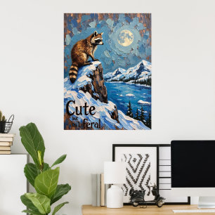 Maanverlichte Majesteit: Wasbeer boven het besneeu Poster