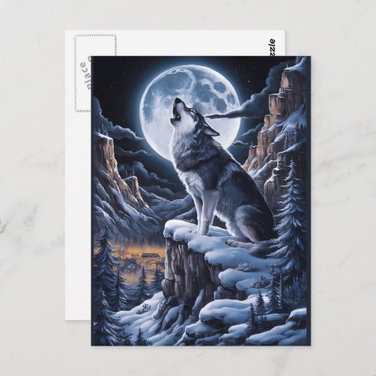Maanverlichte Majesteit: Wolf Atop Mountain Briefkaart (Voorkant / Achterkant)