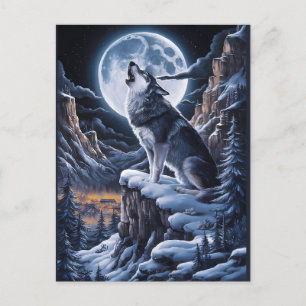Maanverlichte Majesteit: Wolf Atop Mountain Briefkaart