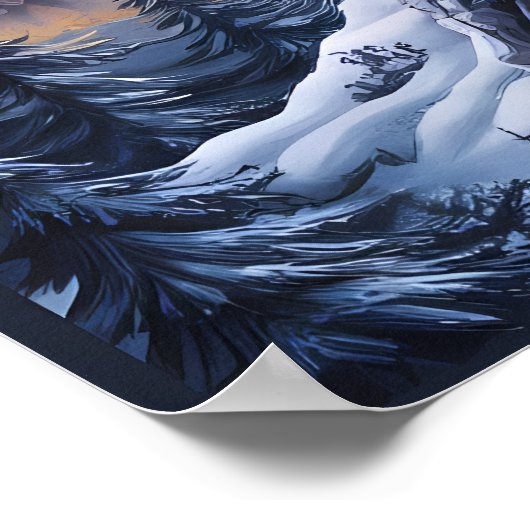 Maanverlichte Majesteit: Wolf Atop Mountain Poster (Hoek)