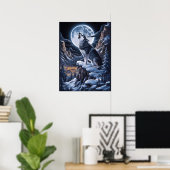 Maanverlichte Majesteit: Wolf Atop Mountain Poster (Thuiskantoor)