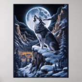 Maanverlichte Majesteit: Wolf Atop Mountain Poster (Voorkant)