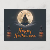 Maanverlichte Manor Halloween Kat Briefkaart (Voorkant)