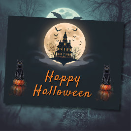 Maanverlichte Manor Halloween Kat Briefkaart