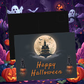 Maanverlichte Manor Halloween Kat Briefkaart