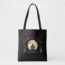 Maanverlichte Manor Halloween Kat  Tote Bag