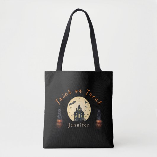 Maanverlichte Manor Halloween Kat  Tote Bag (Voorkant)