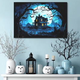 Maanverlichte Manor Spukhuis Canvas Afdruk