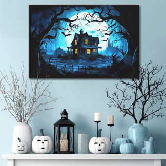 Maanverlichte Manor Spukhuis Canvas Afdruk