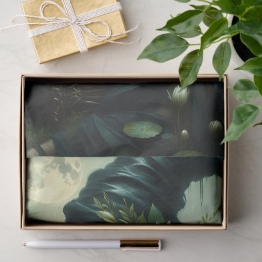 Maanverlichte moerasheks met waterlelies en betove tissuepapier (Geschenk)