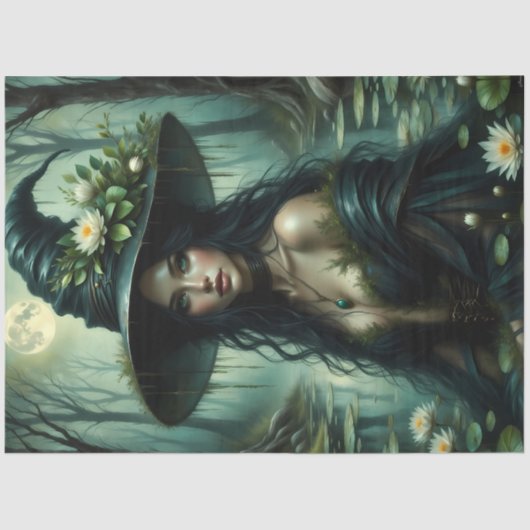 Maanverlichte moerasheks met waterlelies en betove tissuepapier (Voorkant)