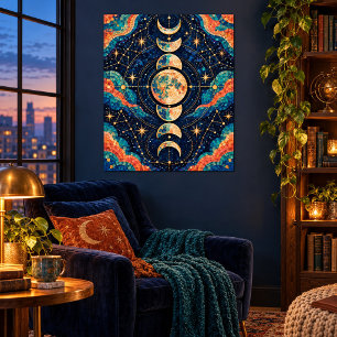 Maanverlichte Mozaïek Meridiaan Kunstprint Poster