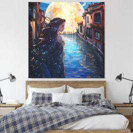 Maanverlichte Muze in Venetië – Fantasie Canvas Mu Afdruk
