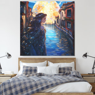 Maanverlichte Muze in Venetië – Fantasie Canvas Mu Afdruk