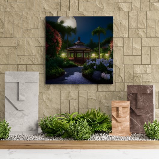 Maanverlichte nacht in het tuinhuisje canvas afdruk