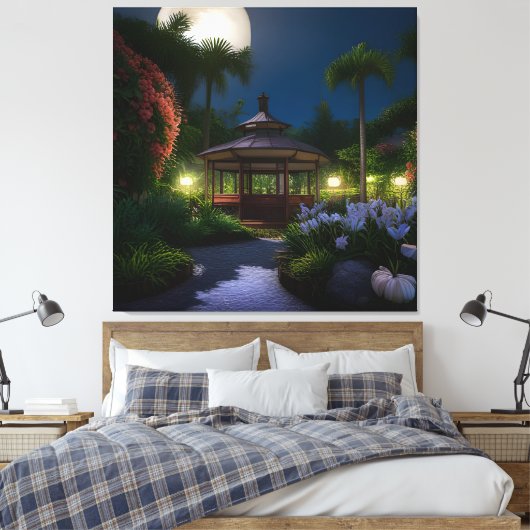 Maanverlichte nacht in het tuinhuisje canvas afdruk (Insitu (Slaapkamer))