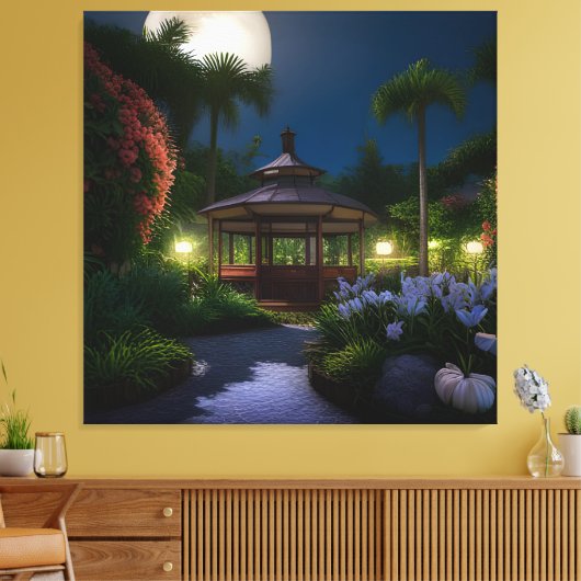 Maanverlichte nacht in het tuinhuisje canvas afdruk (Insitu (Woonkamer))