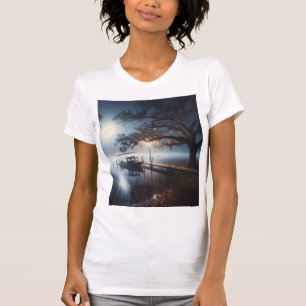 Maanverlichte nacht van de boot op het meer t-shirt