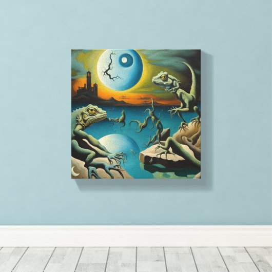 Maanverlichte nachten met hagedis metgezellen canvas afdruk (Insitu (Houten vloer))