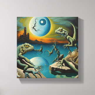 Maanverlichte nachten met hagedis metgezellen canvas afdruk