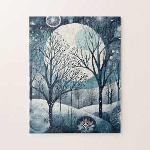 Maanverlichte Noordse boswinteravond Legpuzzel