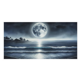 Maanverlichte oceaan golven hemels nachthemel perfect poster