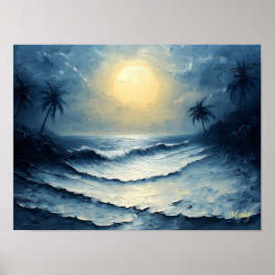 Maanverlichte oceaangolven – Abstracte zeegezicht  Poster