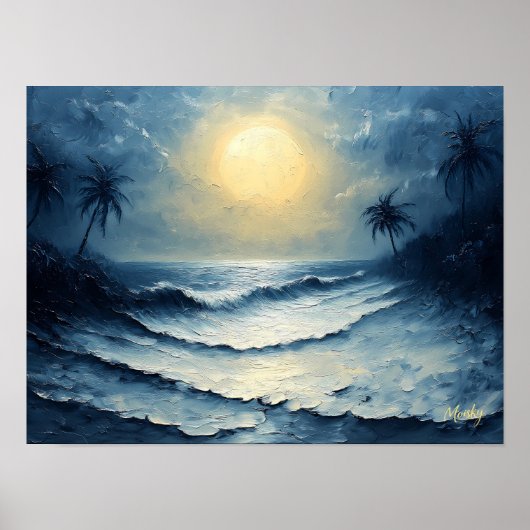 Maanverlichte oceaangolven – Abstracte zeegezicht Poster (Voorkant)