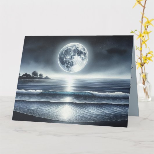 Maanverlichte oceaangolven hemelse nachtelijke hem kaart (Gele Bloem)