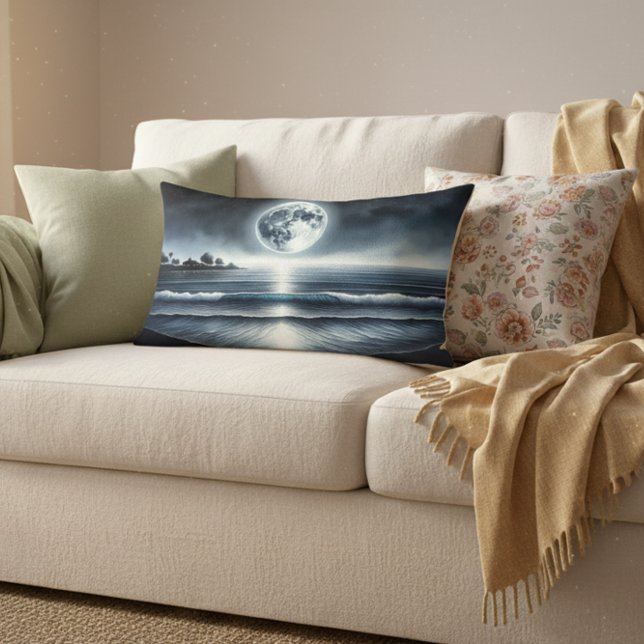 Maanverlichte oceaangolven hemelse nachtelijke hem kussen (Moonlit Ocean Waves Lumbar Pillow)
