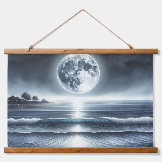 Maanverlichte oceaangolven onder sterrenhemel hangend wandkleed (Voorkant)