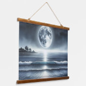 Maanverlichte oceaangolven onder sterrenhemel hangend wandkleed (Gebogen)