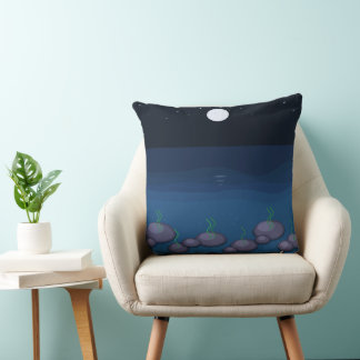 Maanverlichte Oceaannacht Worpkussen | Diepe Blauw Kussen