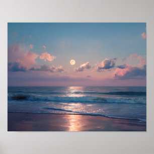 Maanverlichte Ocean Wandkunst Pastel Nacht Zee L Poster