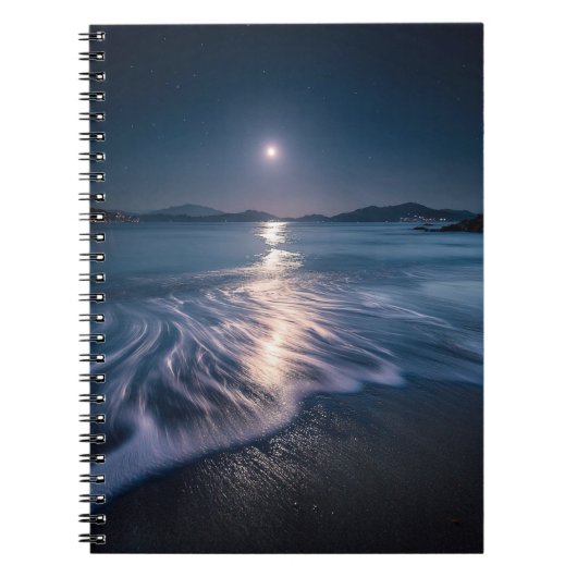 Maanverlichte Ocean Waves Night Notitieboek (Voorkant)