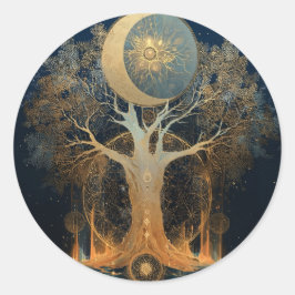 Maanverlichte Opstijging | Boom des Levens-ontwerp Ronde Sticker