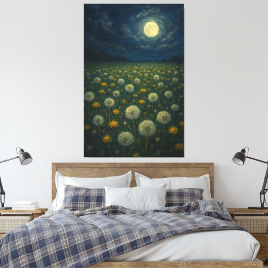 maanverlichte paardebloemwei canvas afdruk (Insitu (Slaapkamer))