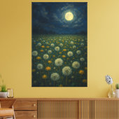 maanverlichte paardebloemwei canvas afdruk (Insitu (Woonkamer))