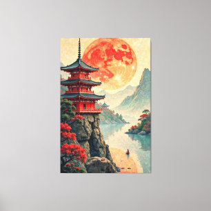 maanverlichte pagode canvas afdruk