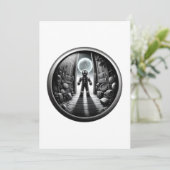 Maanverlichte peperkoek bezoeker in de deuropening kaart (Staand voorkant)