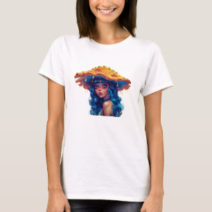 Maanverlichte psychedelische paddestoelentuin Dame T-shirt