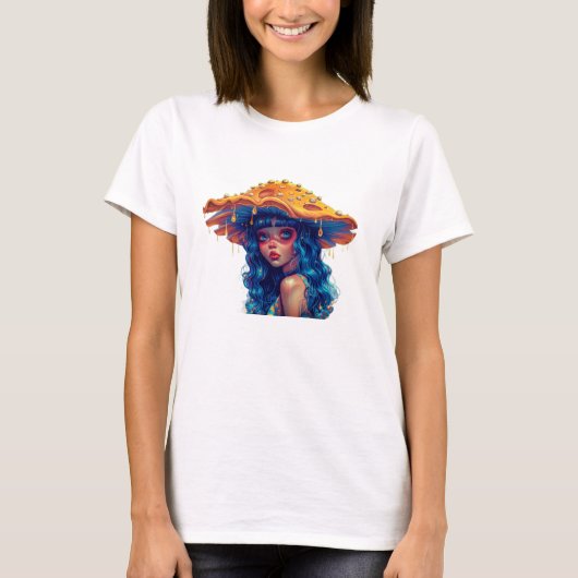 Maanverlichte psychedelische paddestoelentuin Dame T-shirt (Voorkant)