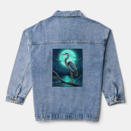 Maanverlichte Reiger – Kleurrijke Nacht Natuur Kun Denim Jacket