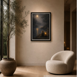 Maanverlichte rivier landschap muurkunst canvas afdruk