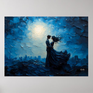 Maanverlichte Romantiek Koppel Omhelzing Schittere Poster