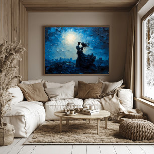 Maanverlichte romantiek Koppel omhelzing Schittere Poster
