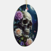 Maanverlichte Rozen Schedel Keramisch Ornament (Rechts)