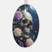 Maanverlichte Rozen Schedel Keramisch Ornament (Links)