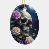 Maanverlichte Rozen Schedel Keramisch Ornament (Achterkant)