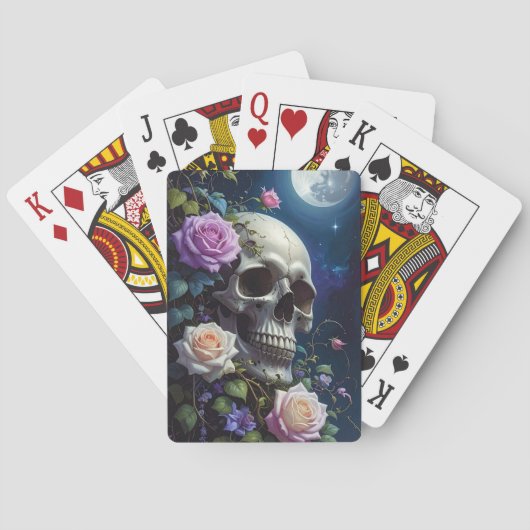 Maanverlichte Rozen Schedel Pokerkaarten (Achterkant)
